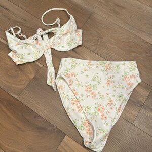 Skatie Floral Bikini Set - Cream and Pink